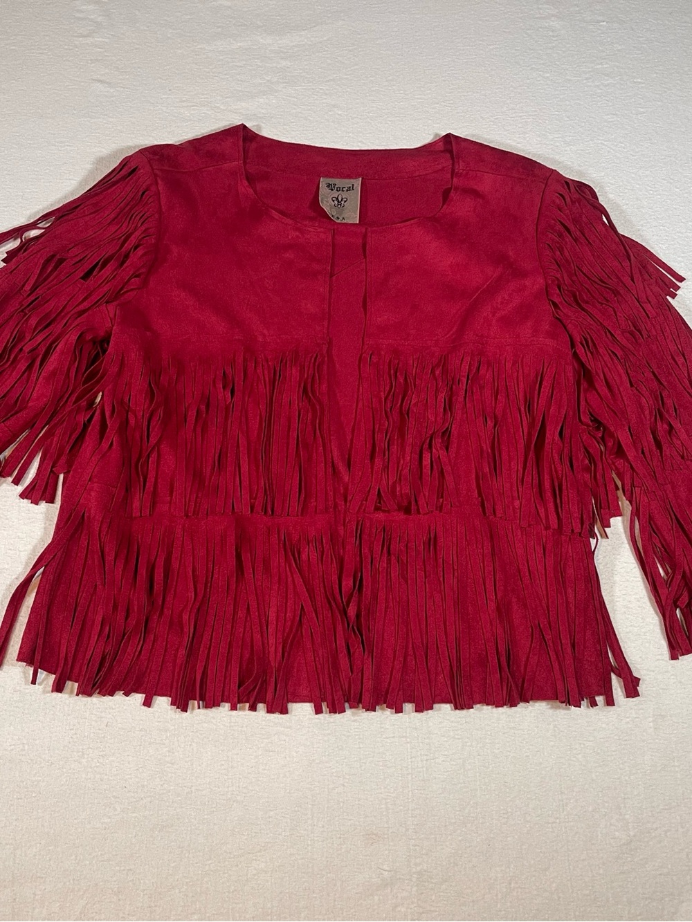 Vocal USA Women’s Red Fringe Faux Suede Jacket Size S Boho Western